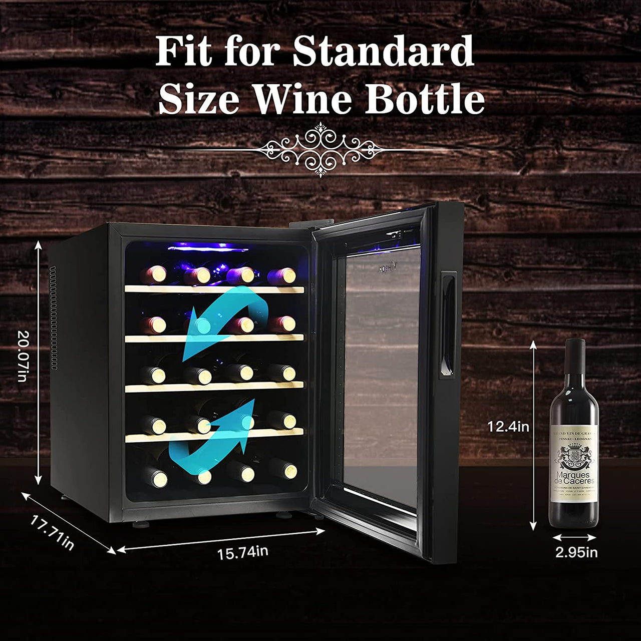 20 Bottle Wine Cooler Refrigerator- Freestanding Wine Cellar for Red, White, Champagne or Sparkling Wine, Quiet Operation Compressor Wine Fridge Digital Temperature Control Fridge Glass Door Black