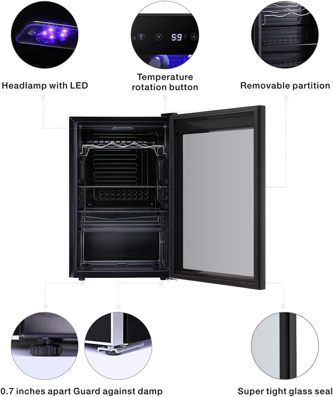 36 Bottle Wine Cooler/Cabinet Beveragerefrigerator Small Mini Wine Cellar Beer Soda Bar Fridge Quiet Operation Compressor Adjust Temperature Freestanding Black, 4.4 Cu. Ft