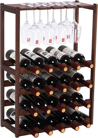 Thumbnail for Wine Rack Free Standing 20 Bottles with 8 Glasses Holder,Bamboo Wine Storage Shelf for Home Kitchen Pantry Wine Cellar Organizer Display Stand for Wine Lover