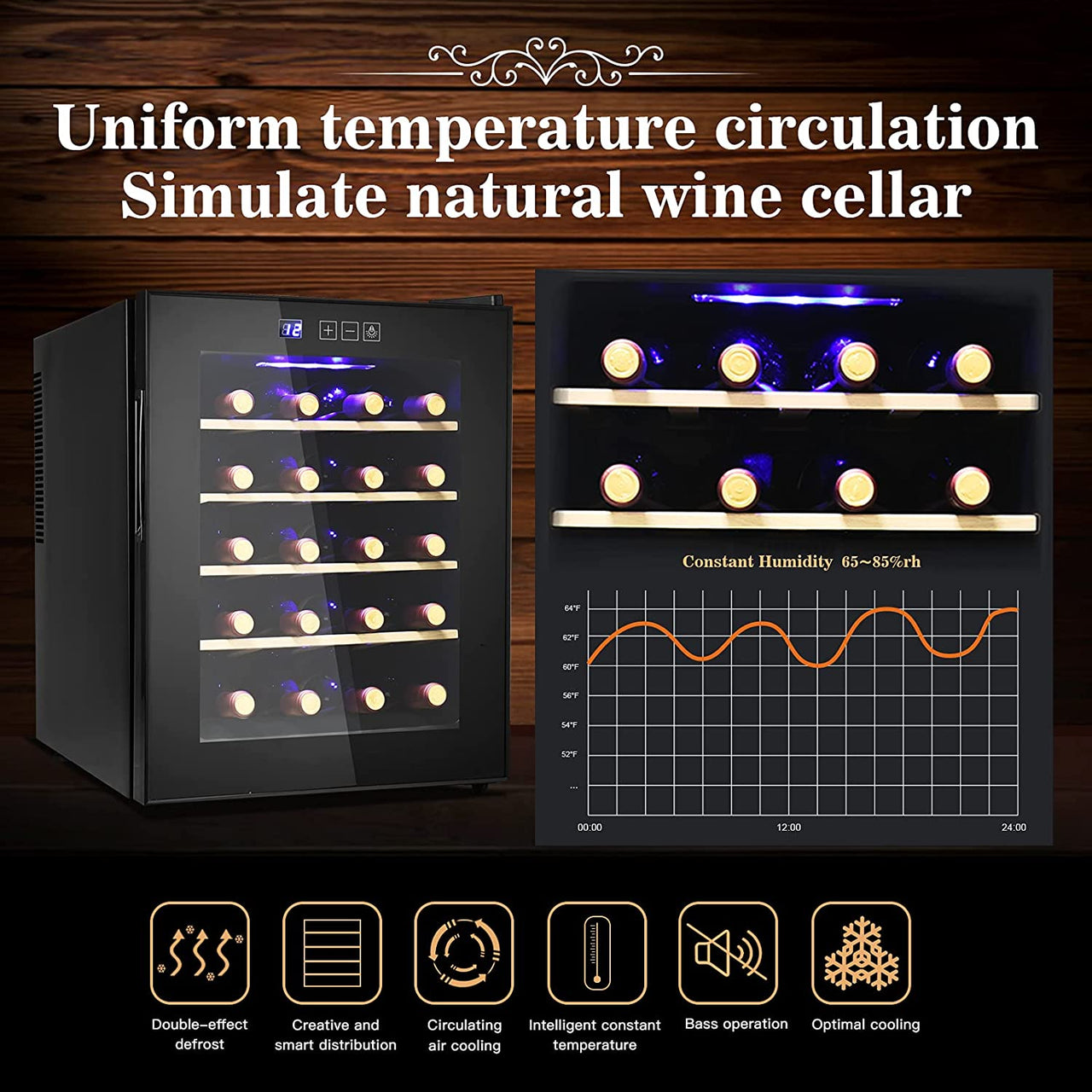 20 Bottle Wine Cooler Refrigerator- Freestanding Wine Cellar for Red, White, Champagne or Sparkling Wine, Quiet Operation Compressor Wine Fridge Digital Temperature Control Fridge Glass Door Black