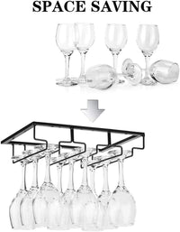 Thumbnail for Wine Glass Rack - under Cabinet Stemware Wine Glass Holder Glasses Storage Hanger 2 Pack Metal Organizer for Bar Kitchen Black