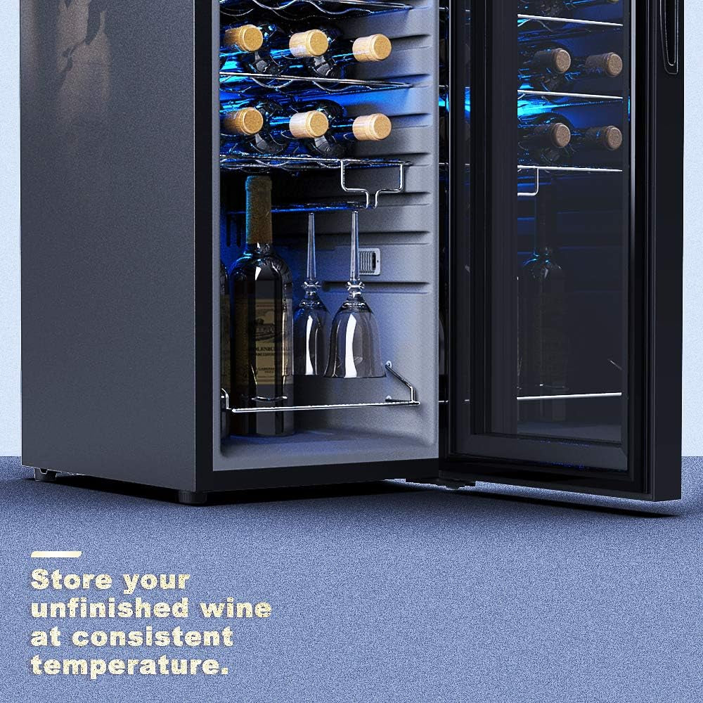 Wine Cooler 18 Bottle Refrigerator Wine Fridge Compressor for Home Freestanding Wine Cellars White Red Digital Control Auto-Defrost Double-Layer Glass Door 41°F-64°F Cooling Wine Refrigerator