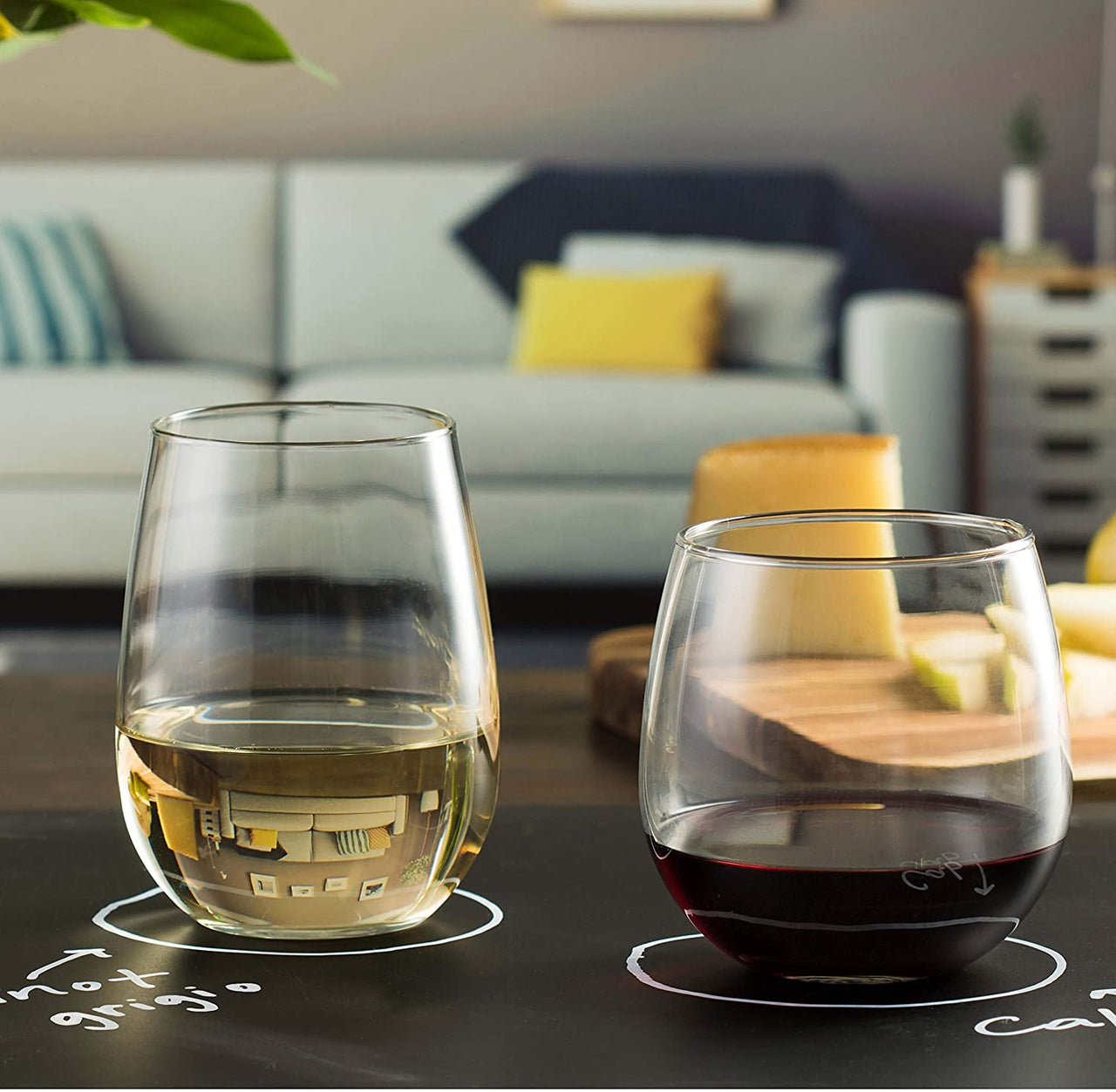 Stemless 12-Piece Wine Glass Party Set for Red and White Wines