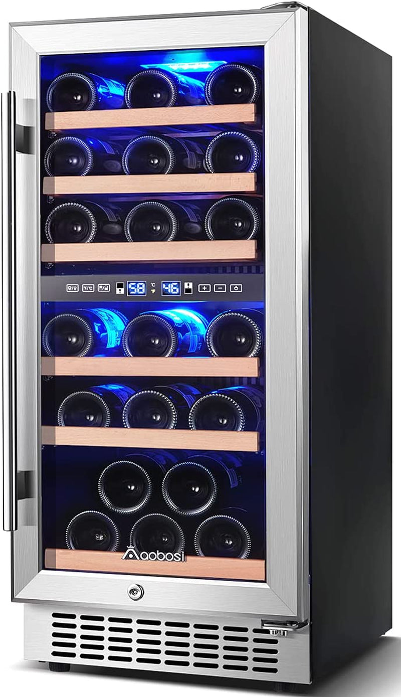 Wine Cooler Refrigerator 15 Inch Dual Zone Wine Fridge for 30 Bottles Built in or Freestanding Compressor Wine Chiller with Temperature Memory | Fog Free, Front Vent, Quick and Quiet Operation