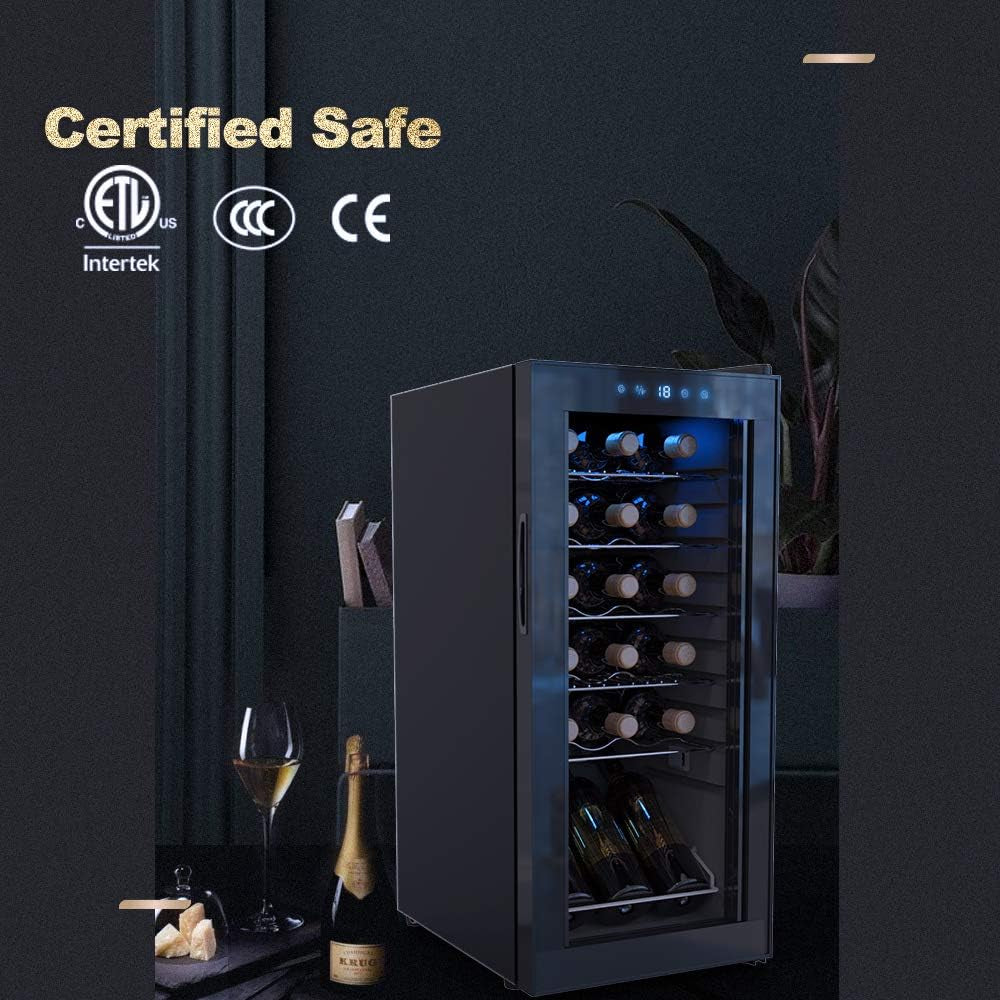 Wine Cooler 18 Bottle Refrigerator Wine Fridge Compressor for Home Freestanding Wine Cellars White Red Digital Control Auto-Defrost Double-Layer Glass Door 41°F-64°F Cooling Wine Refrigerator