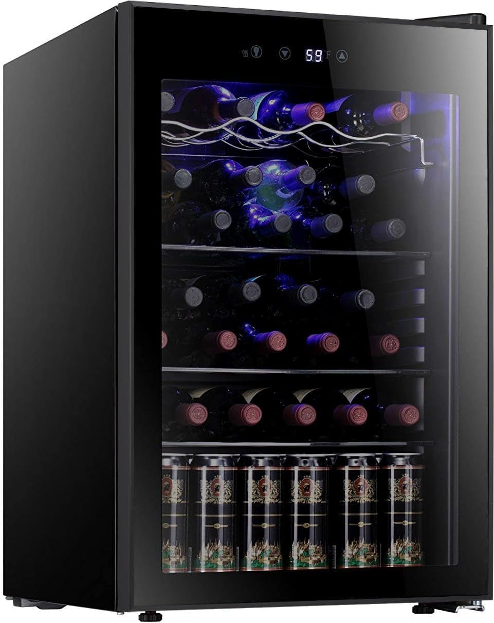 36 Bottle Wine Cooler/Cabinet Beveragerefrigerator Small Mini Wine Cellar Beer Soda Bar Fridge Quiet Operation Compressor Adjust Temperature Freestanding Black, 4.4 Cu. Ft