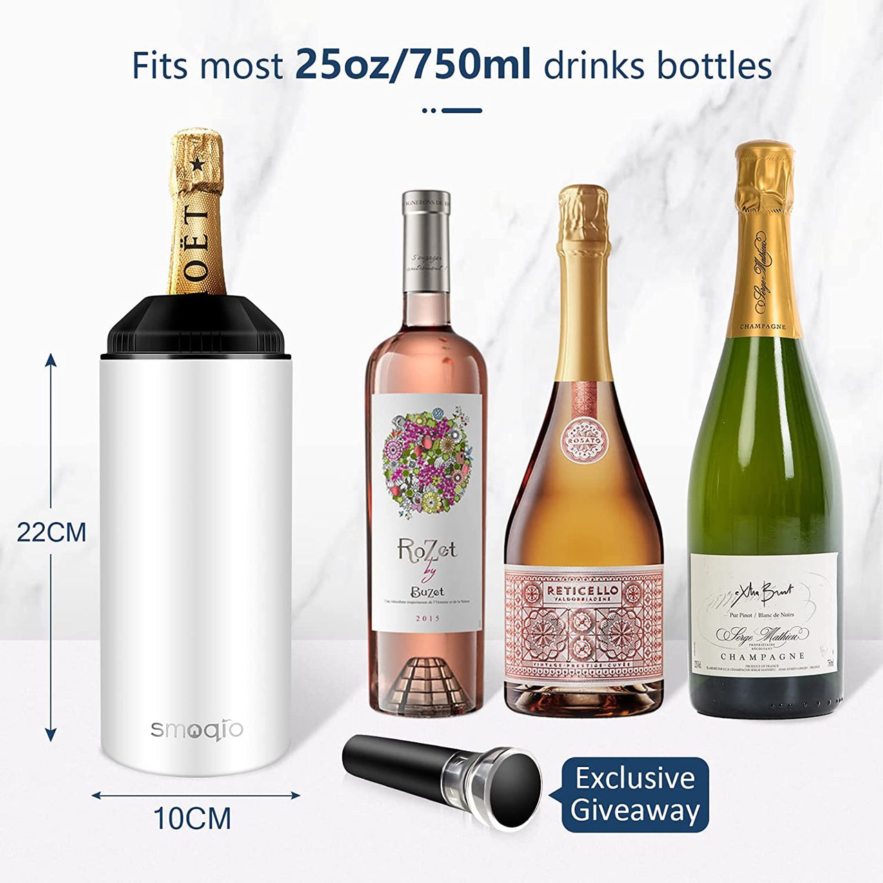 Wine Chiller, Wine Chiller Bucket with Adjustable Cover and Wine Saver Vacuum Pump, Double Walled and Vacuum Wine Bottle Chiller