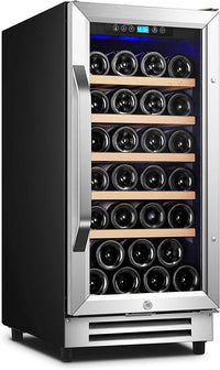 Thumbnail for 15 Inch Wine Cooler, Mini Wine Fridge 32 Bottle with Stainless Steel Refrigerator, Fit Red & White Wine, Built-In or Freestanding