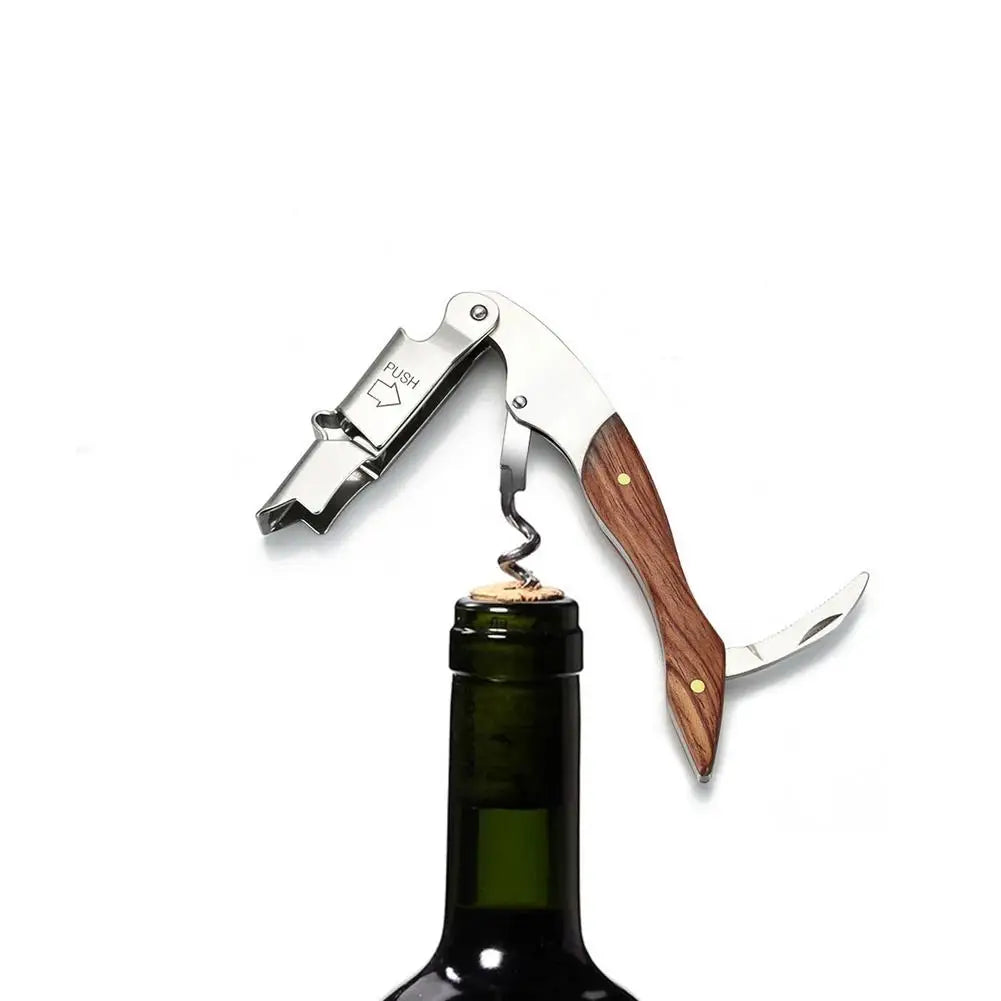 Rosewood Wood Handle Stainless Red Wine Corkscrew Double Hinge Waiters Corkscrew Wine Bottle Opener for Bartenders