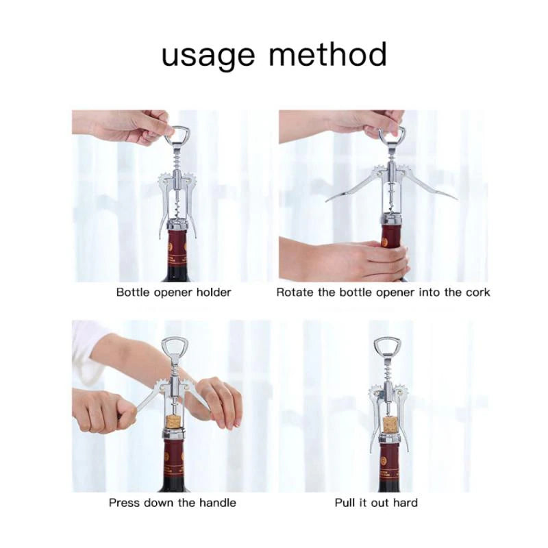 Portable Stainless Steel Red Wine Opener Wing Type Metal Wine Corkscrew Bottle Openers Corkscrews Wine Cork Remover Kitchen Bar