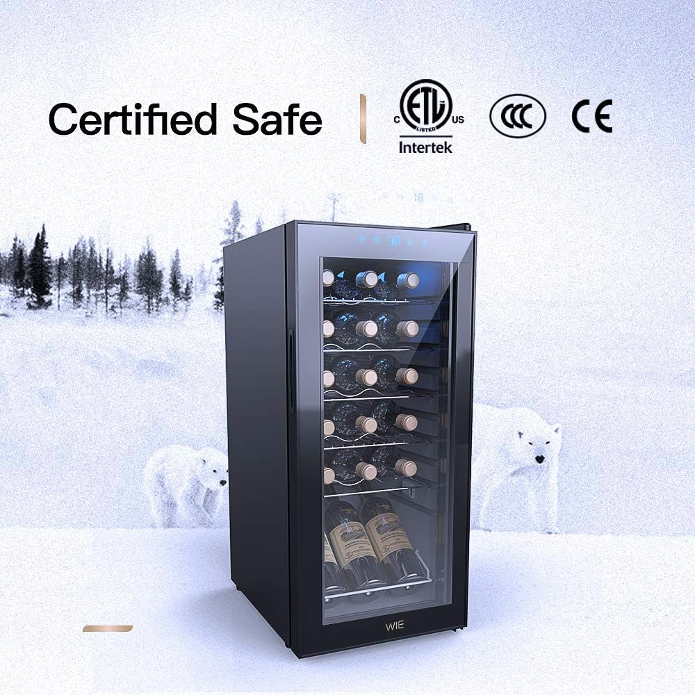 Wine Cooler 18 Bottle Refrigerator Wine Fridge Compressor for Home Freestanding Wine Cellars White Red Digital Control Auto-Defrost Double-Layer Glass Door 41°F-64°F Cooling Wine Refrigerator