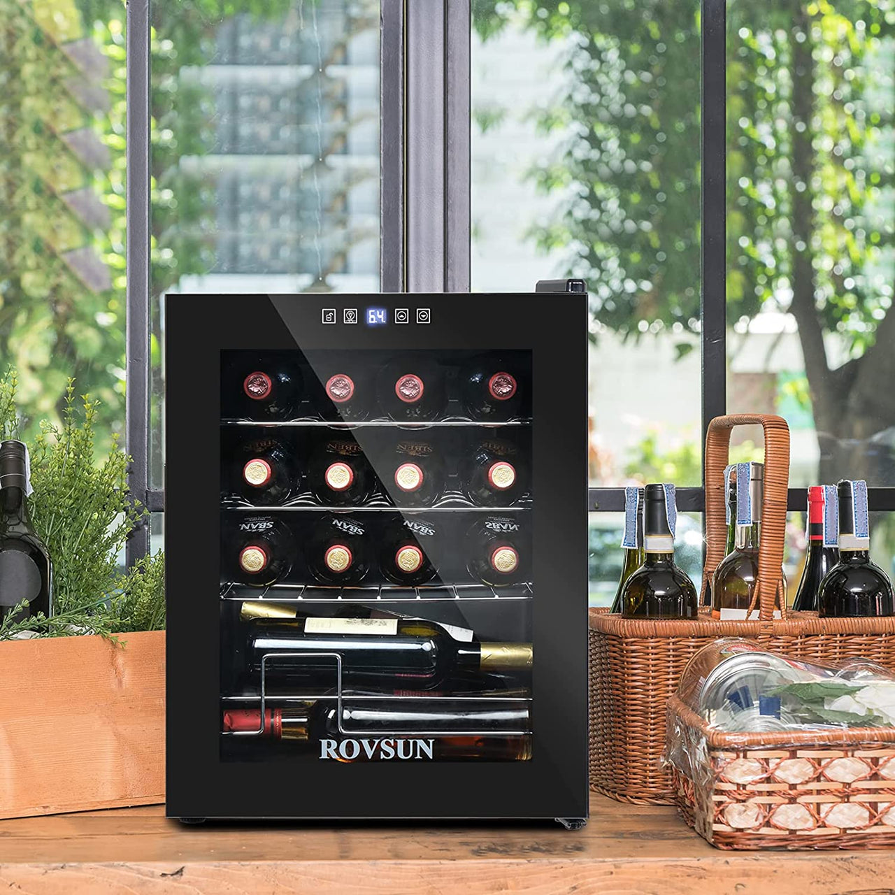 16 Bottle Wine Cooler Refrigerator, Freestanding Compressor Wine Chiller, Beverage Wine Fridge with Digital Temperature Control & Double-Layer Glass Door for Red White Wine, Champagne, Beer