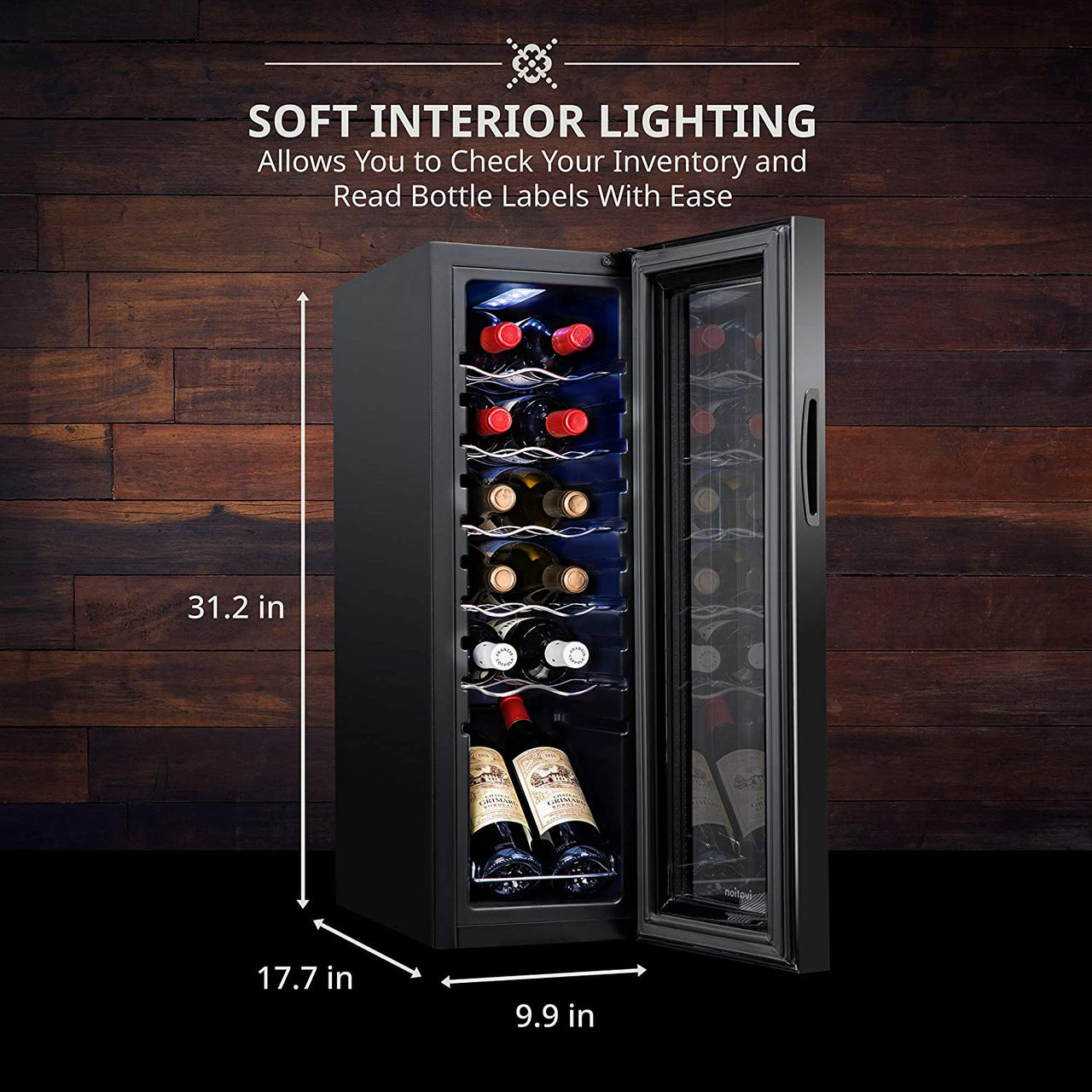 12 Bottle Compressor Wine Cooler Refrigerator W/Lock | Large Freestanding Wine Cellar for Red, White, Champagne or Sparkling Wine | 41F-64F Digital Temperature Control Fridge Glass Door Black