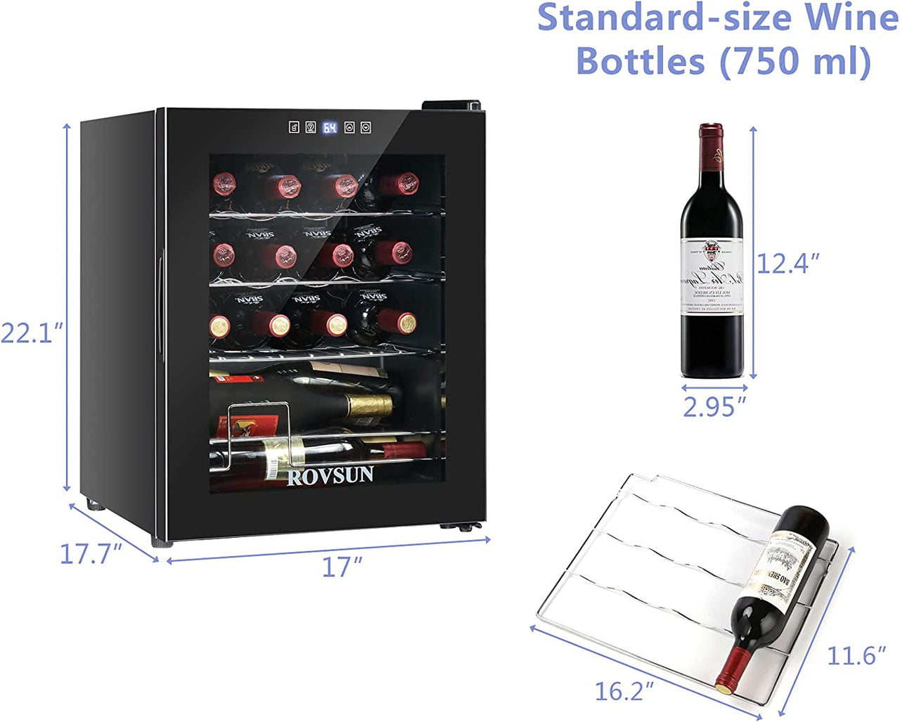 16 Bottle Wine Cooler Refrigerator, Freestanding Compressor Wine Chiller, Beverage Wine Fridge with Digital Temperature Control & Double-Layer Glass Door for Red White Wine, Champagne, Beer