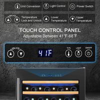 Thumbnail for 24 Inch Wine Cooler Beverage Refrigerator, 54 Bottle Storage Wine Fridge Constant Digital Temperature Control Built-In or Freestanding Compressor Wine Cellar Glass Door Stainless Steel Black