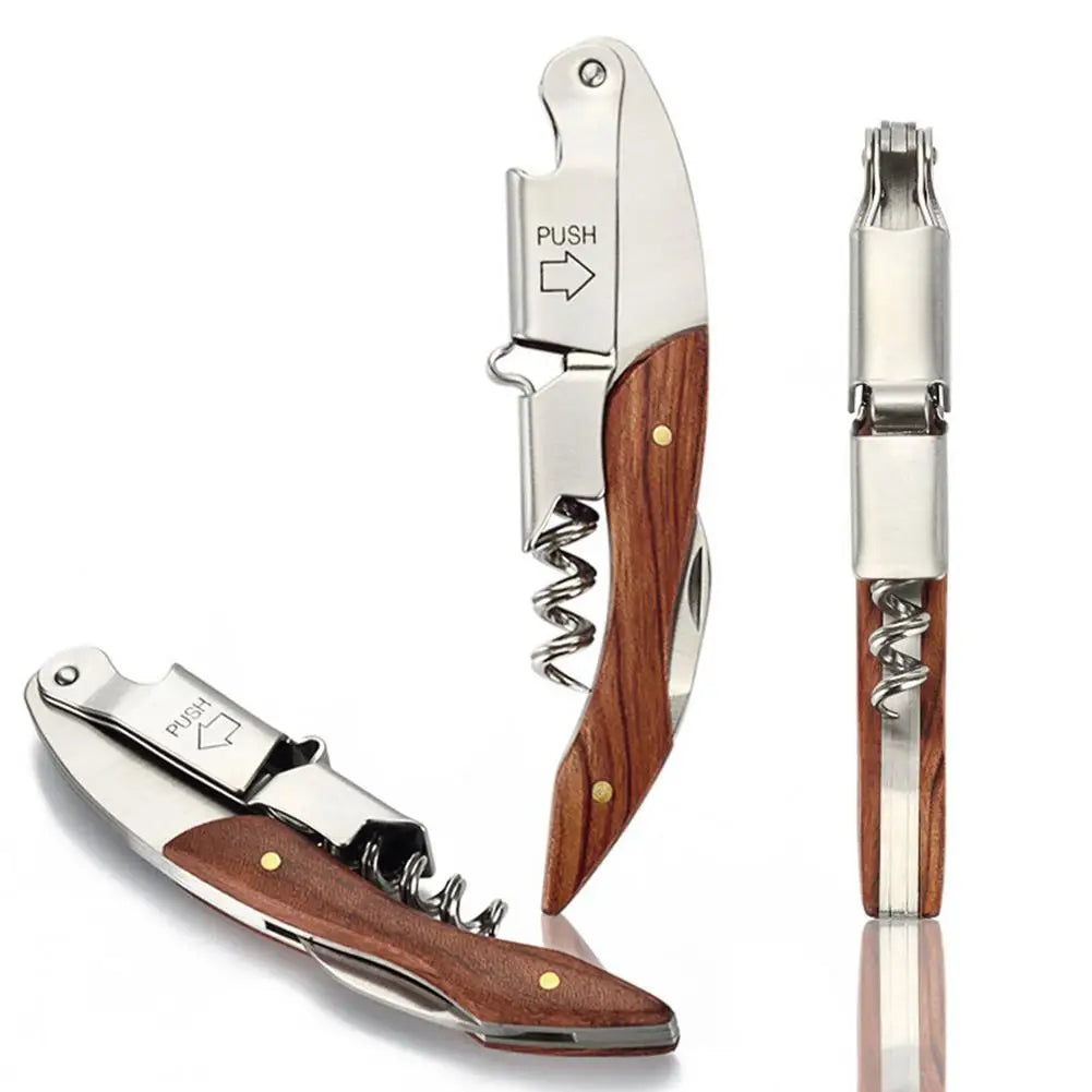 Rosewood Wood Handle Stainless Red Wine Corkscrew Double Hinge Waiters Corkscrew Wine Bottle Opener for Bartenders