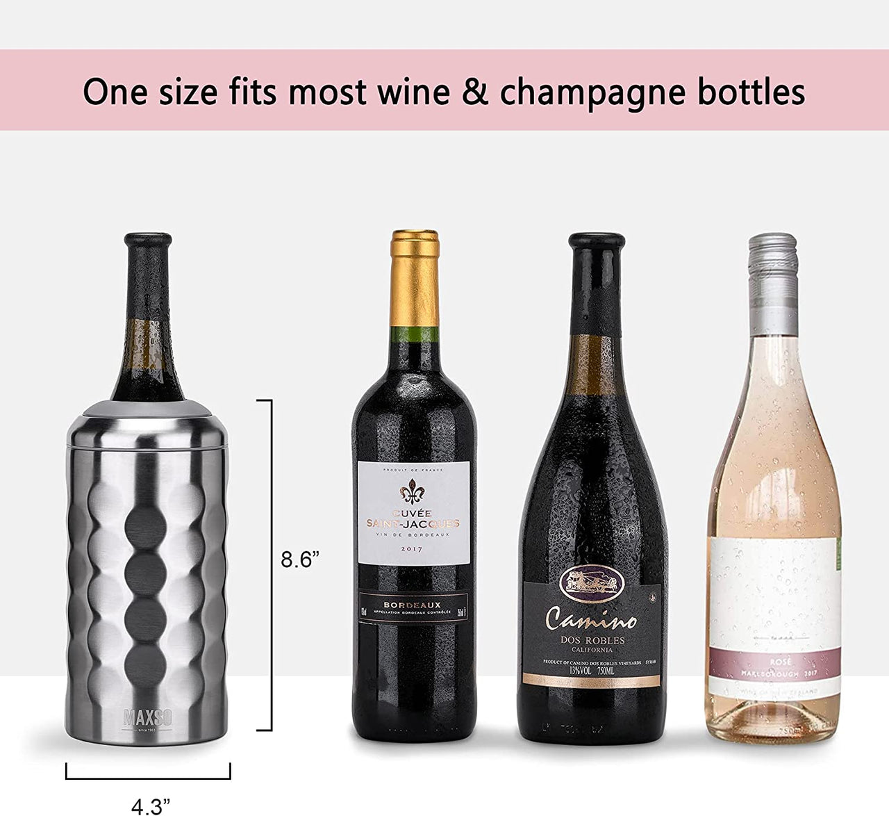 Wine Chiller Single Bottle Stainless Steel Iceless Cooler Insulated Wine Bottle Keep Wine Cold up to 6 Hours Fits Most Wine Bottles Gift for Wine Lovers Rapid and Portable