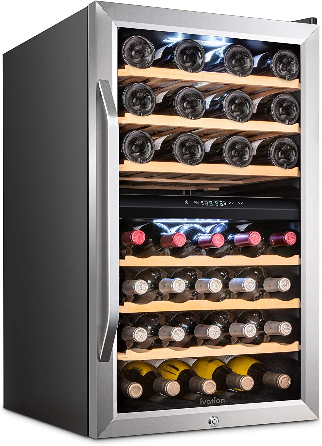 43 Bottle Dual Zone Wine Cooler Refrigerator W/Lock | Large Freestanding Wine Cellar for Red, White, Champagne & Sparkling Wine | 41F-64F Digital Temperature Control Fridge Stainless Steel