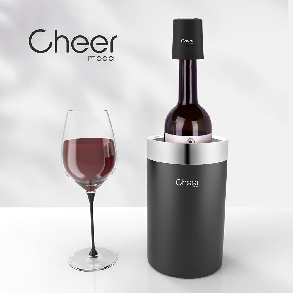 Wine Chiller - Premium Iceless Wine Cooler, Keeps All 750Ml Bottles Cold for Hours, Elegant Insulated Champagne Bucket & Wine Bottle Cooler Ice Bucket, Black