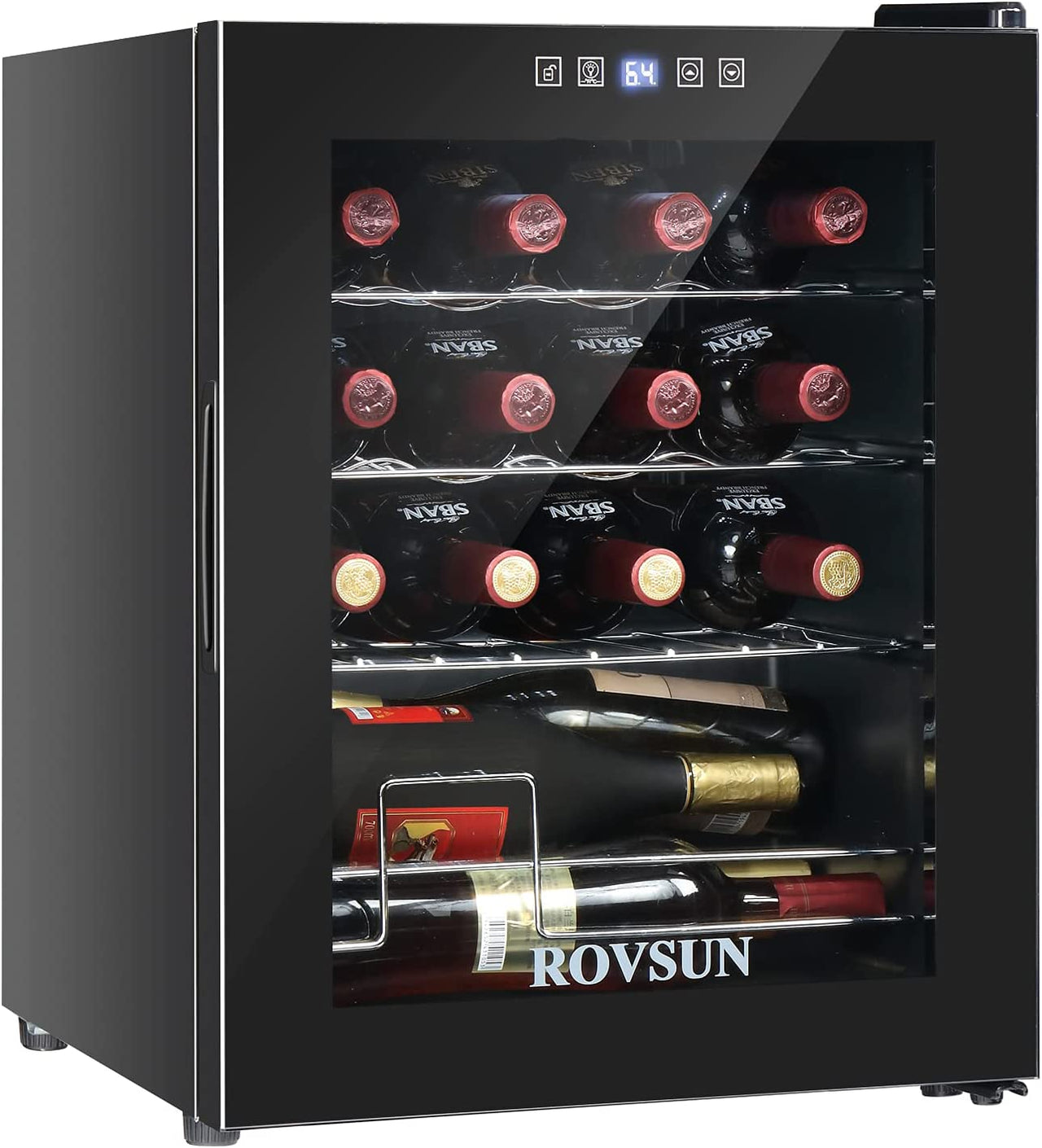 16 Bottle Wine Cooler Refrigerator, Freestanding Compressor Wine Chiller, Beverage Wine Fridge with Digital Temperature Control & Double-Layer Glass Door for Red White Wine, Champagne, Beer