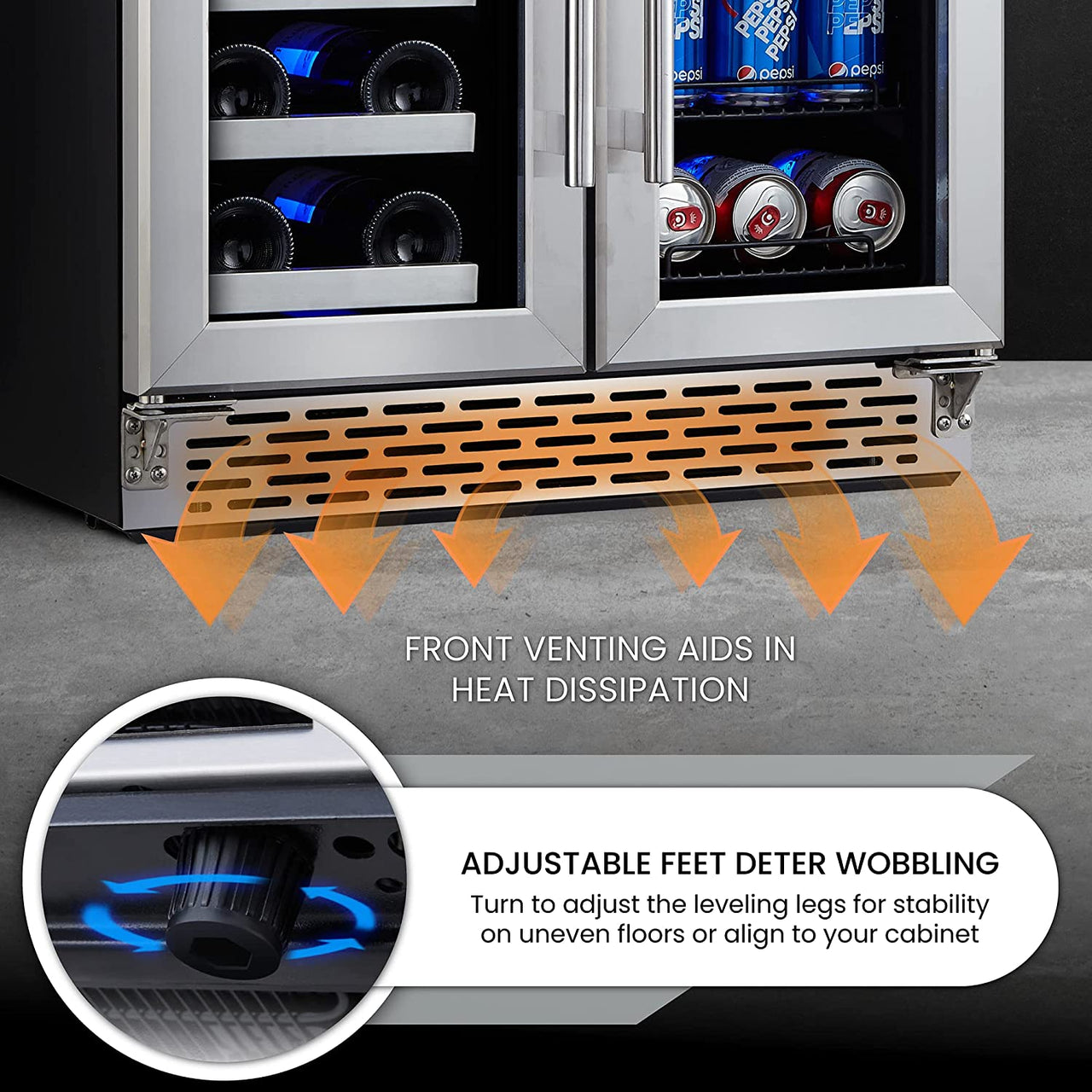 Wine and Beverage Refrigerator, Wine Cooler 20 Bottles&78 Cans 24’’, Built-In/Freestanding Dual Zone Wine Fridge with Glass Door Removable Shelves for Home/Bar/Office Quiet