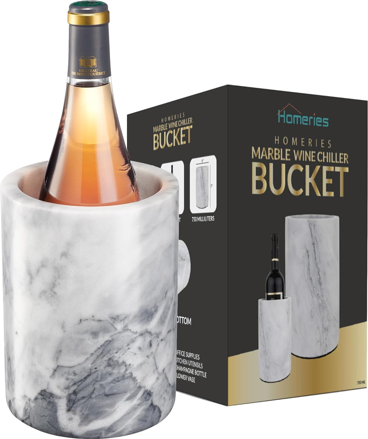 Marble Wine Chiller Bucket - Wine & Champagne Cooler for Parties, Dinner – Keep Wine & Beverages Cold – Holds Any 750Ml Bottle - Ideal Gift for Wine Enthusiasts