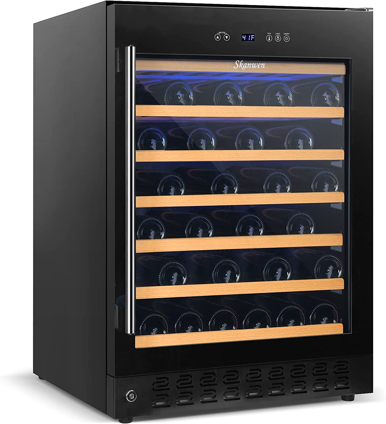 24 Inch Wine Cooler Beverage Refrigerator, 54 Bottle Storage Wine Fridge Constant Digital Temperature Control Built-In or Freestanding Compressor Wine Cellar Glass Door Stainless Steel Black