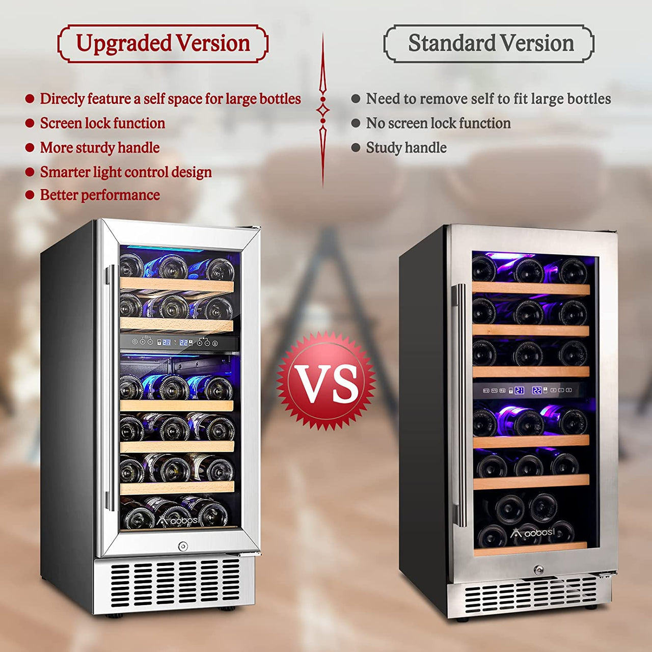 【Upgraded】 15 Inch Wine Cooler, 28 Bottle Dual Zone Wine Refrigerator with Stainless Steel Tempered Glass Door,Memory Function, Fit Champagne Bottles, Wine Fridge Freestanding and Built-In