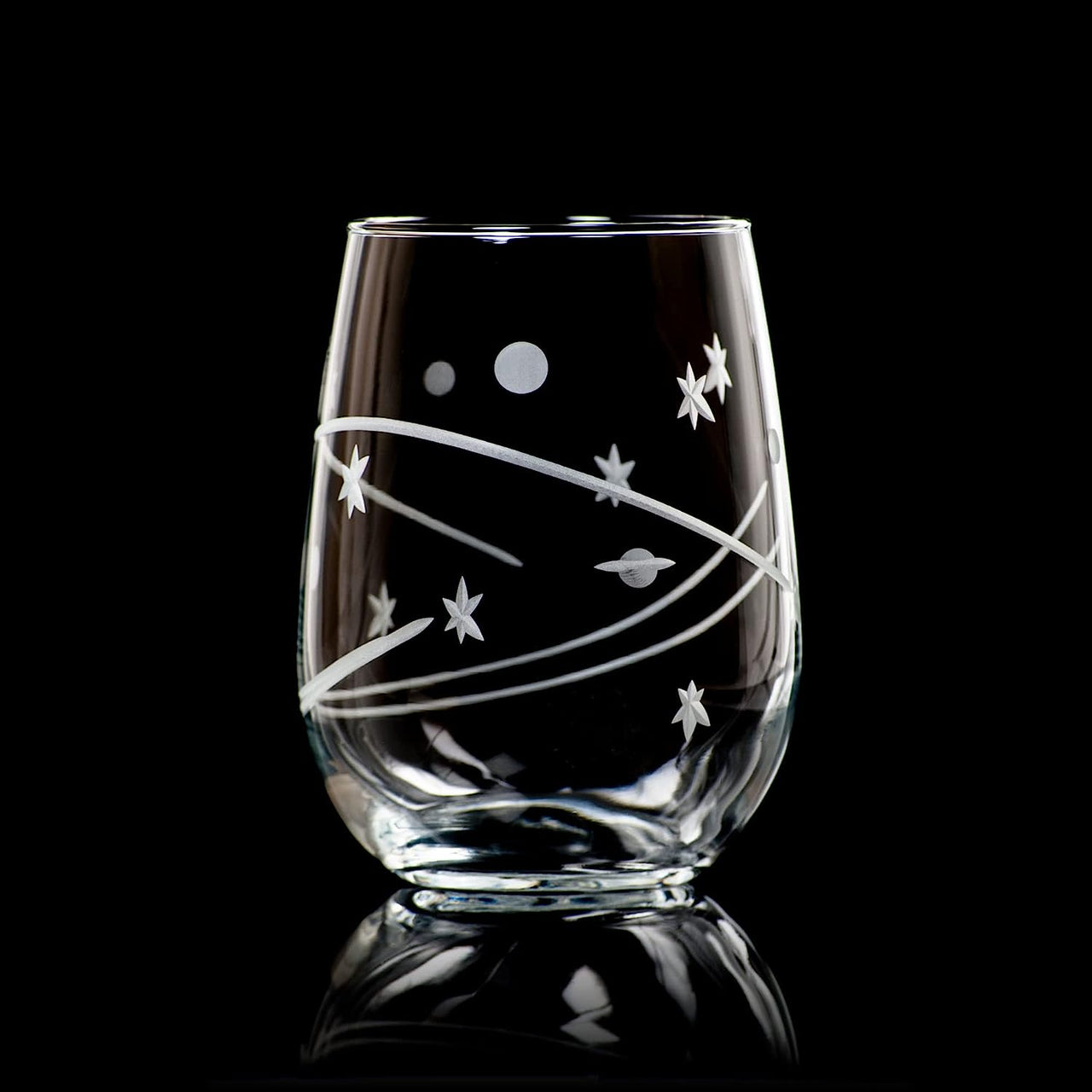 Space Stemless Wine Glass 17 Ounces | Lead-Free Glass | American Made Glass Design | Etched Tumbler Glasses | Planets and Stars - for the Space Enthusiast'S Thirst (Set of 4)