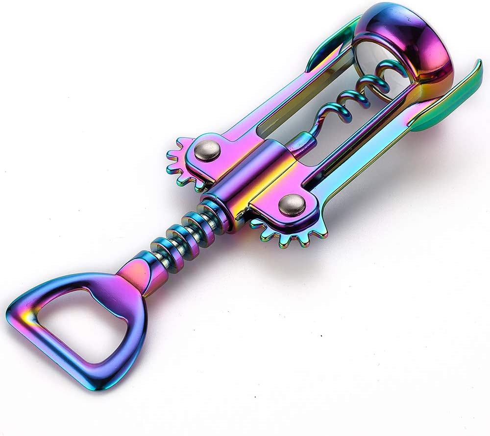 Solid and Well Made Wing Corkscrew Rainbow Wine Opener and Beer Opener, Multifunctional Wine Corkscrew Opener