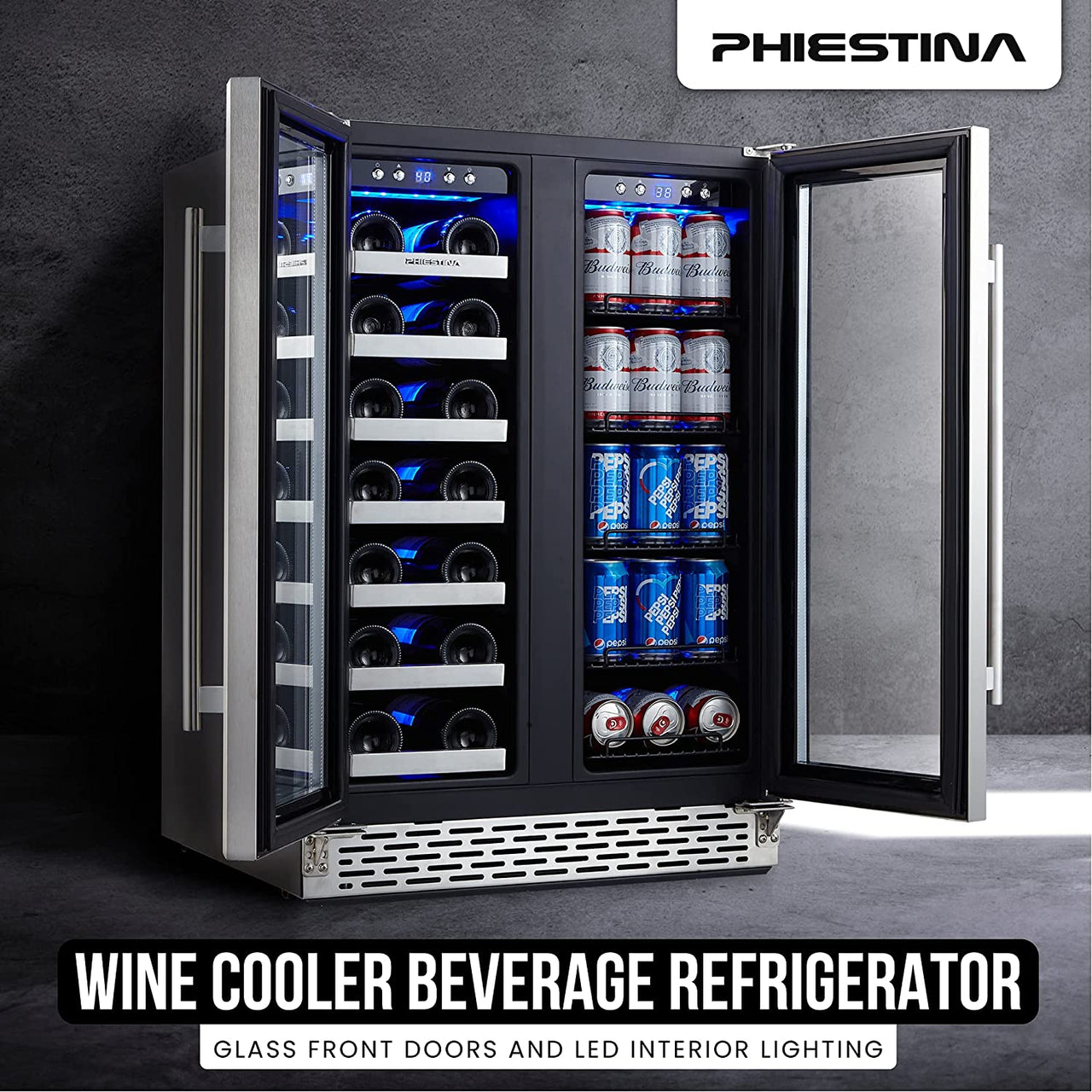 Wine and Beverage Refrigerator, Wine Cooler 20 Bottles&78 Cans 24’’, Built-In/Freestanding Dual Zone Wine Fridge with Glass Door Removable Shelves for Home/Bar/Office Quiet