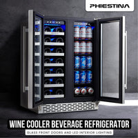 Thumbnail for Wine and Beverage Refrigerator, Wine Cooler 20 Bottles&78 Cans 24’’, Built-In/Freestanding Dual Zone Wine Fridge with Glass Door Removable Shelves for Home/Bar/Office Quiet