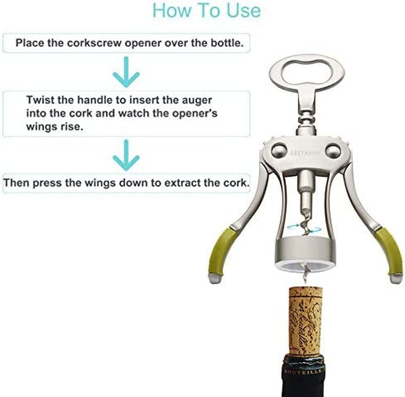 Stainless Steel Wing Corkscrew Wine Opener, Waiters Corkscrew Cork and Beer Cap Bottles Opener Remover, Used in Kitchen Restaurant Chateau and Bars