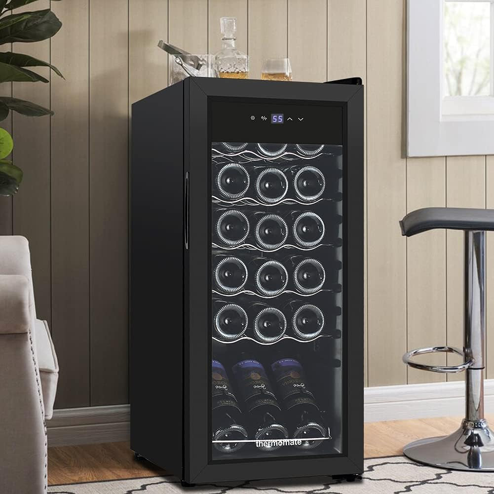 18 Bottle Wine Cooler Refrigerator, 1.76Cu.Ft Freestanding Compressor Wine Fridge, Auto Defrost Quiet Operation Single Zone Wine Cellar, 41F-64F Temperature Range for Red, White and Champagne Wine, ETL Listed