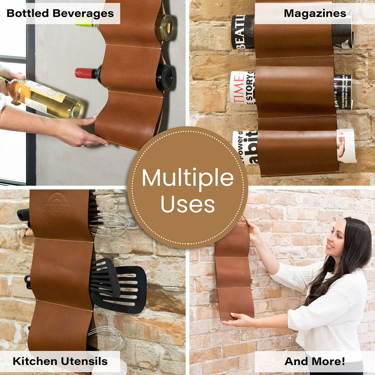 Small Wine Rack - 3 Bottle Wall Mounted Wine Rack, Space Saving Wine Rack, Leather Wall Wine Rack, Wine Gifts for Wine Lovers, Wine Bottle Holder, Leather Magazine Rack