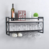 Thumbnail for Modern Wall Mounted Wine Rack,2 Layer Bottle & Glass Holder,30 Wine Storage Stemware Glass Rack,Metal & Wood Display Racks,Home & Kitchen Decor Storage Rack,Vintage White