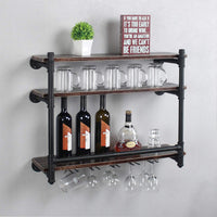 Thumbnail for Industrial Wall Mounted Wine Rack,3-Tier Wood Shelf,Wine Bottle with 5 Stemware Glass Rack,Mugs Racks,Bottle & Glass Holder,Display Racks,Home & Kitchen Décor,Black(30 Inch,Style A)