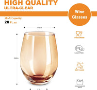 Thumbnail for Amber Stemless Wine Glass(Set of 4)-20 Ounces,Colored Water Juice Drinking Glasses,All-Purpose Glass Wine Tumblers,No Stem Glass Beverage Cups,Perfect for Home,Bar,Restaurants and Parties