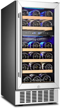 Thumbnail for 【Upgraded】 15 Inch Wine Cooler, 28 Bottle Dual Zone Wine Refrigerator with Stainless Steel Tempered Glass Door,Memory Function, Fit Champagne Bottles, Wine Fridge Freestanding and Built-In