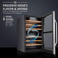 Thumbnail for 43 Bottle Dual Zone Wine Cooler Refrigerator W/Lock | Large Freestanding Wine Cellar for Red, White, Champagne & Sparkling Wine | 41F-64F Digital Temperature Control Fridge Stainless Steel