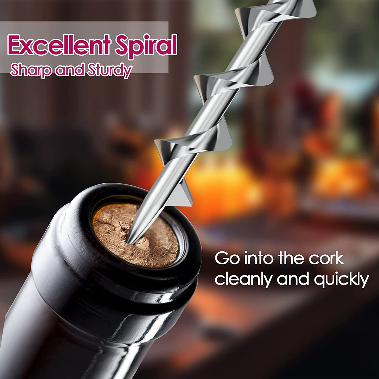 Wine Opener, Zinc Alloy Wine Bottle Opener, Wing Corkscrew Heavy Duty, Manual Multifunctional Cork Screw for Waiter, Silver