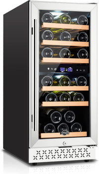 Thumbnail for Mini Fridge 15 Inch Wine Cooler under Counter, 30 Bottle Dual Zone Wine Fridge with Stainless Steel, Wine Refrigerator Freestanding, and Built-In Wine Cellars TYWC100