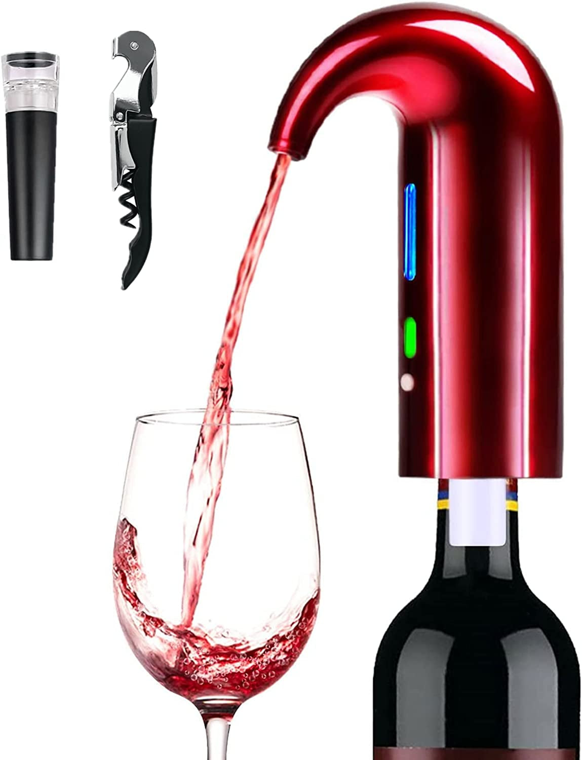 Electric Wine Aerator, Wine Dispenser, Aeration and Decanter Wine Pourer, Red White Wine Accessories-Red